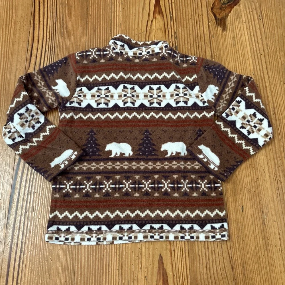 The Children's Place Fleece Pullover Boys Brown Fair Isle Polar Bear SIZE 4T